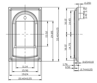 Size diagram of Arduino Fingerprint Sensor
