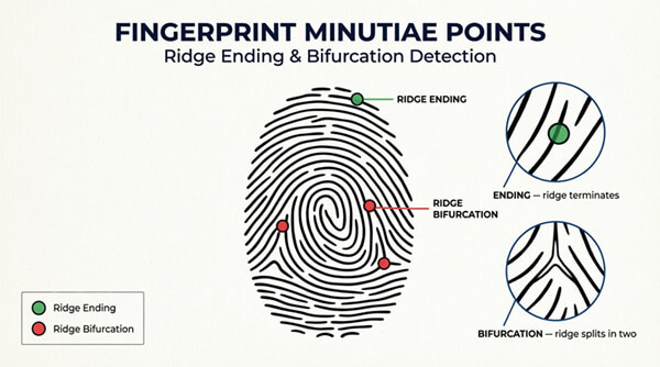 Schematic diagram of fingerprint minutiae
